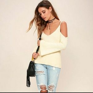 Cream Sweater Knit Cold Shoulder Top